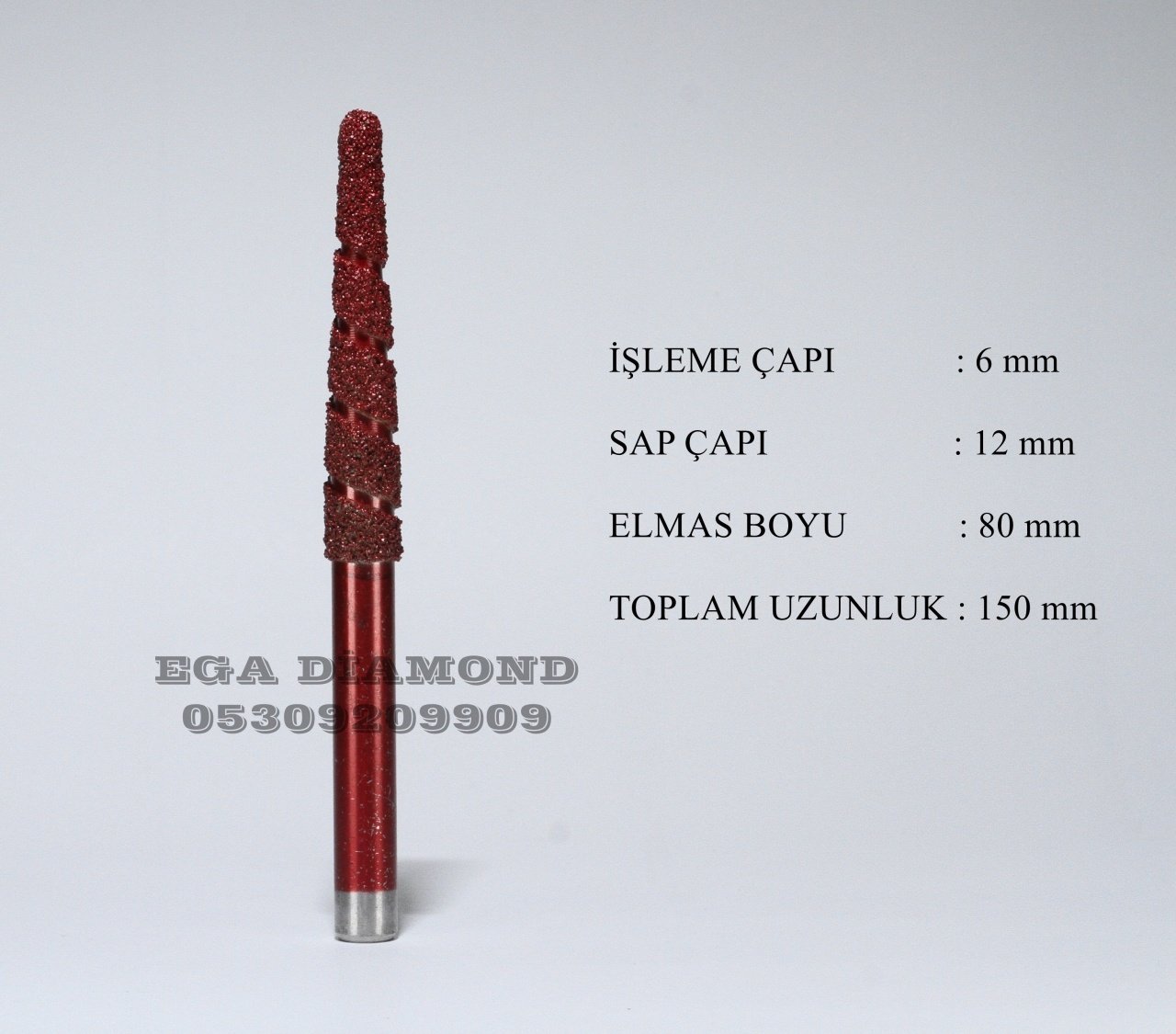 6x80 Konik Granit & Mermer Cnc Ucu Sap 12 mm