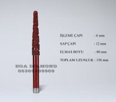 6x80 Konik Granit & Mermer Cnc Ucu Sap 12 mm