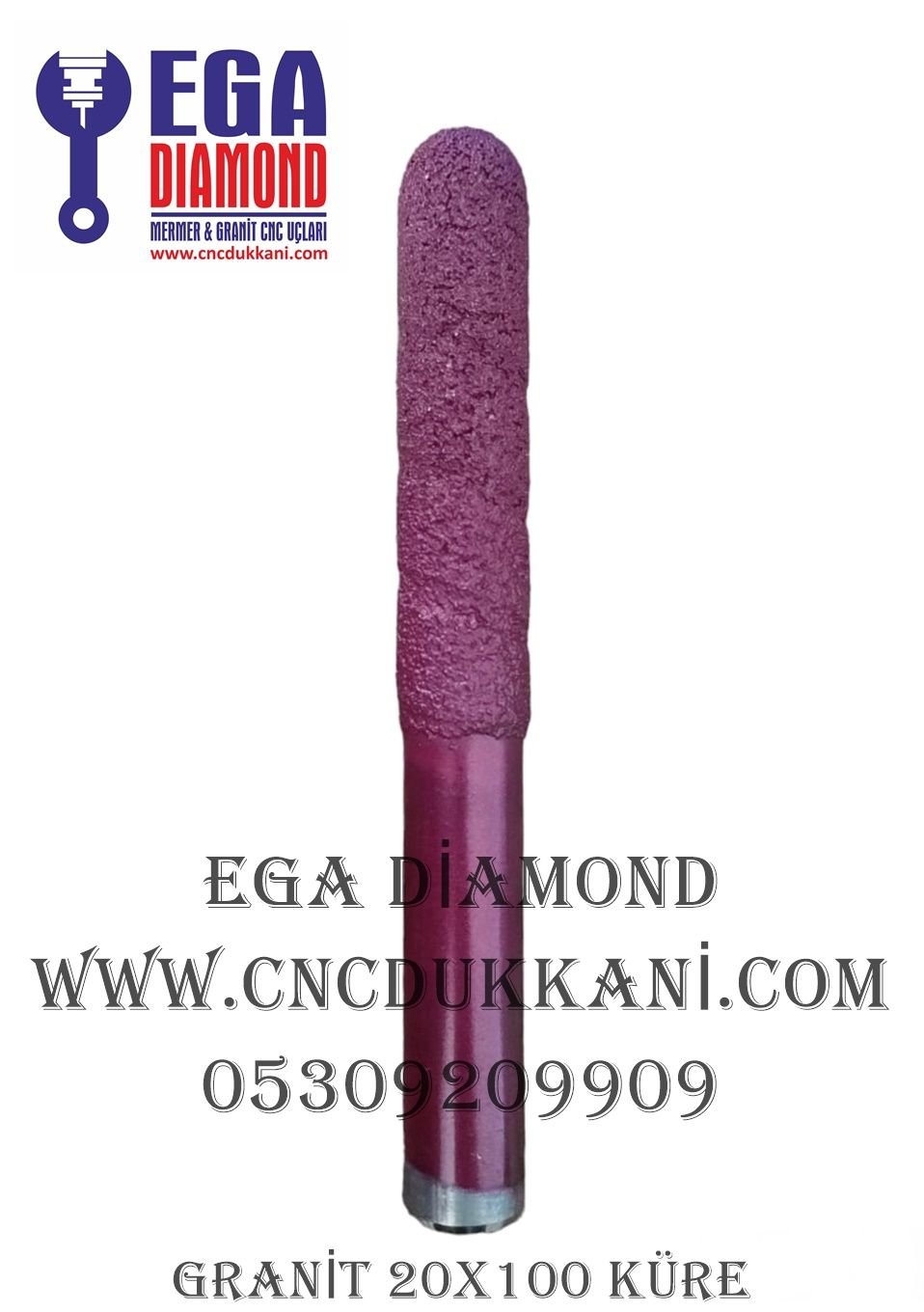 20X100 KÜRE GRANİT CNC UCU 18 CM TOPLAM UZUNLUK ( KIRMIZI SERİ)