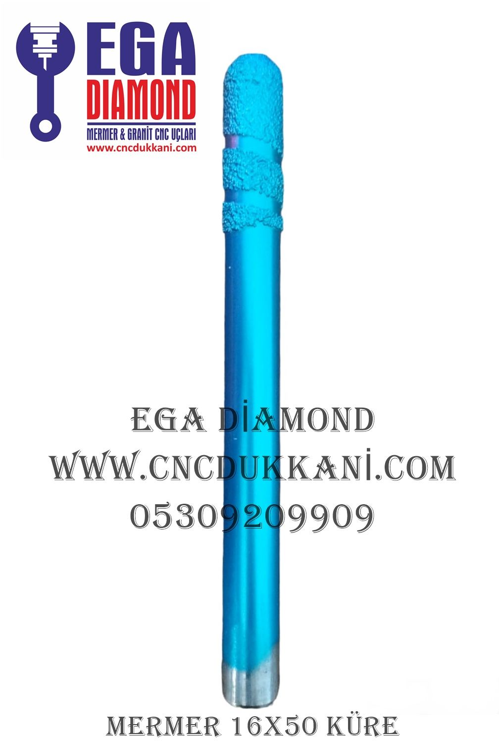 16X50 KÜRE MERMER CNC UCU 18 CM TOPLAM BOY ( MAVİ SERİ )
