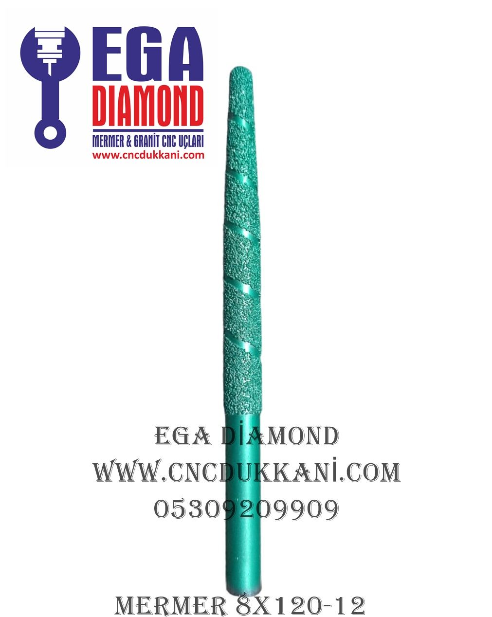 8X120 KONİK MERMER CNC UCU SAP 12 MM ( YEŞİL SERİ )